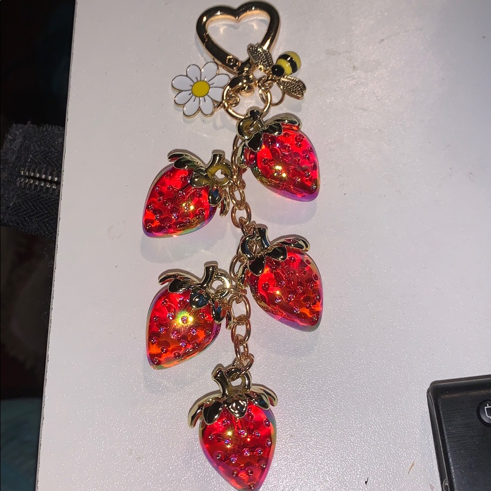 Strawberry bag/purse Charm Keychain with Heart Clip